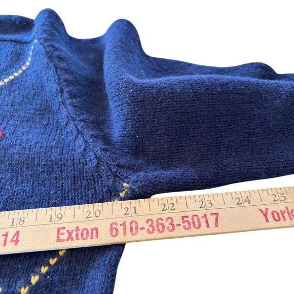 Vintage 80s McGregor Sweater Blue Red Argyle Crewneck Wool Mens Large USA Made - Picture 7 of 12